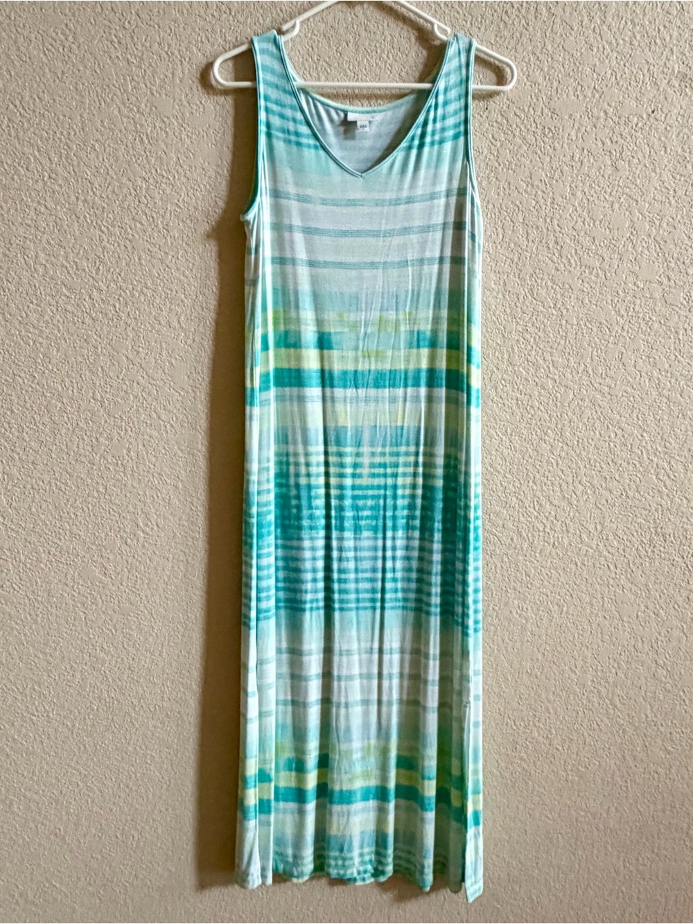J Jill Womens Seafoam Free Flow Tank Midi Dress Size S Green Blue Striped Beachy